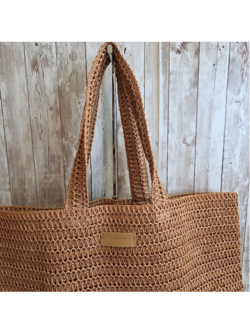 Burberry Tan Woven Raffia Beach Tote - Picture 2 of 9